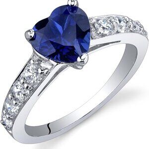925 Sterling Silver,1.75 Carats Heart Shape 7mm Blue Sapphire Ring for Women